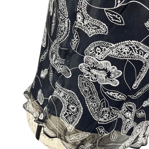 Vintage 90s Black White Paisley Print Ruffle Trim Silk Layered Tank Top Size PL - Picture 7 of 9